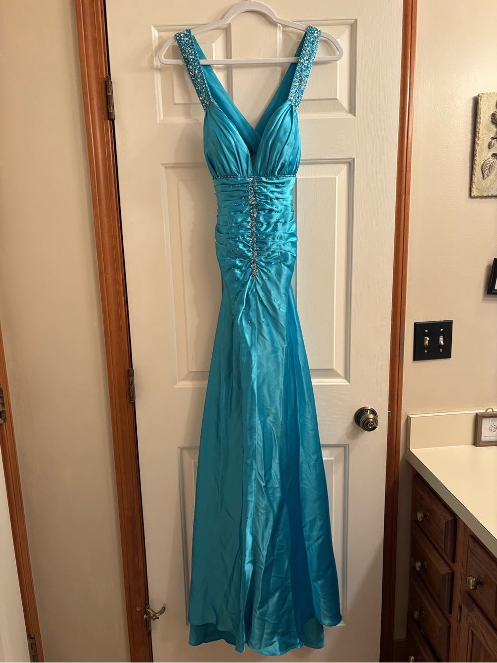 Maggie Sottero Teal Blue Beaded-Strap Mermaid Gown